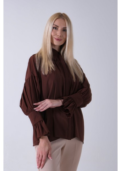 Kahve Göğüs ve Manşeti Büzgü Detaylı Bluz 3972060.05 fiyatları