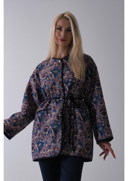 Lacivert Astarlı Biye Detaylı Cepli Kapitone Ceket 31050766.02