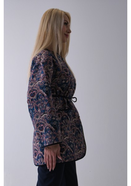 Lacivert Astarlı Biye Detaylı Cepli Kapitone Ceket 31050766.02