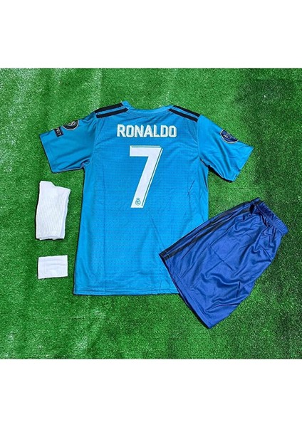 Real Madrid 2017/18 Deplasman Ronaldo 4 Lü Set Çocuk Forması Şort Çorap Bileklik Hediyeli
