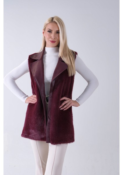 Bordo Deri Yakalı Yandan Cepli Yelek 4579030.04