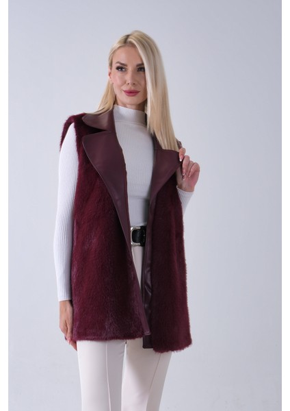 Bordo Deri Yakalı Yandan Cepli Yelek 4579030.04 modelleri