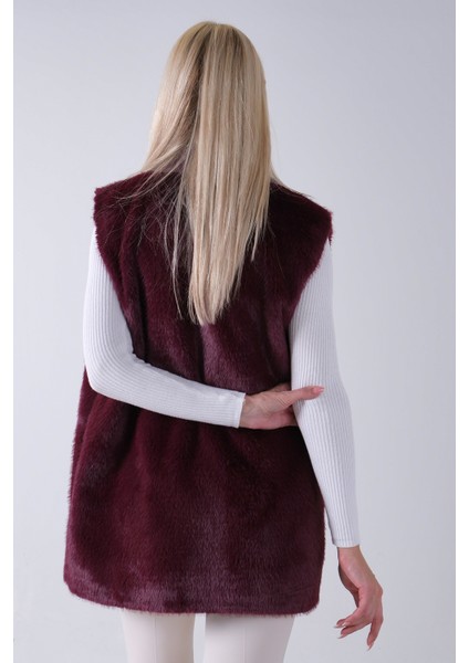 Bordo Deri Yakalı Yandan Cepli Yelek 4579030.04