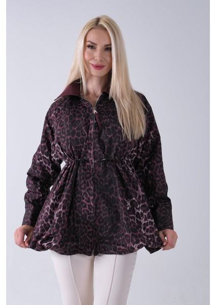 Bordo Yaka Garnili Leopar Desenli Beli Lastikli Trenç 5309347.04 modelleri