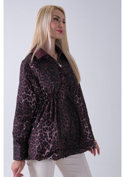 Bordo Yaka Garnili Leopar Desenli Beli Lastikli Trenç 5309347.04 indirimleri