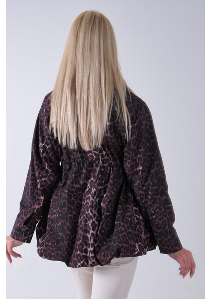 Bordo Yaka Garnili Leopar Desenli Beli Lastikli Trenç 5309347.04