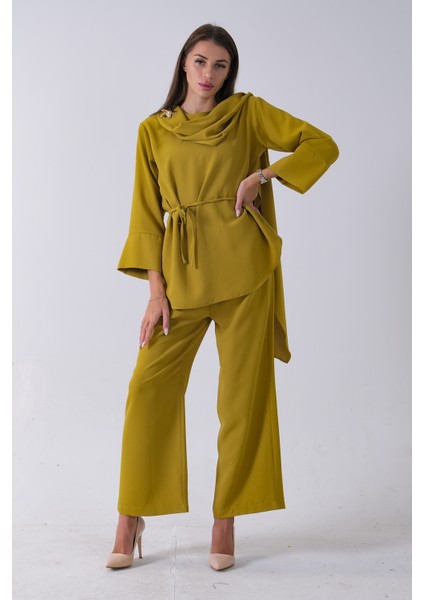 Fıstık Şal Yaka Üzeri Broş Detaylı Pantolonlu Takım 4592270.22 modelleri