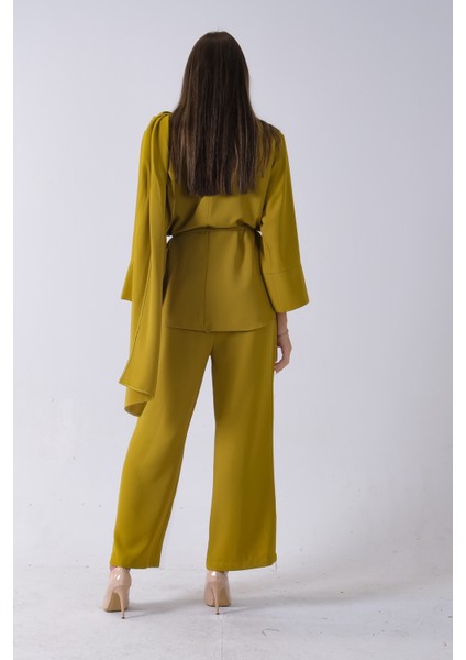 Fıstık Şal Yaka Üzeri Broş Detaylı Pantolonlu Takım 4592270.22