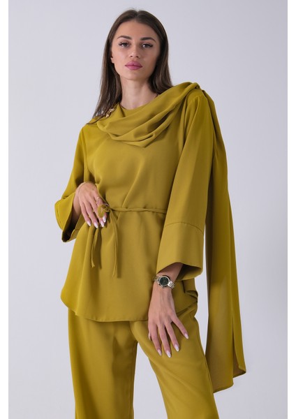 Fıstık Şal Yaka Üzeri Broş Detaylı Pantolonlu Takım 4592270.22