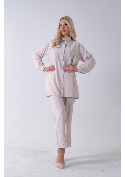 Taş Göğüs Tek Cep Detaylı Aksesuar Düğmeli Pantolonlu Takım 4701352.50