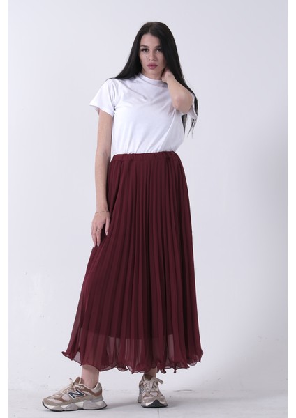 Bordo Astarlı Piliseli Etek 4594046.04