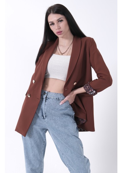 Kahve Şal Yaka Leopar Astarlı Kruvaze Ceket 39711561.05 fırsatları