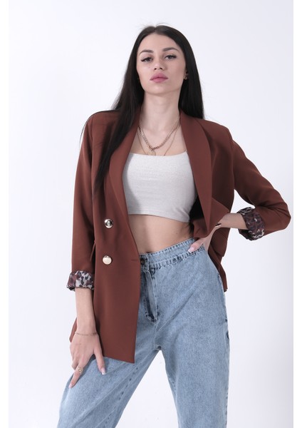 Kahve Şal Yaka Leopar Astarlı Kruvaze Ceket 39711561.05 indirimleri