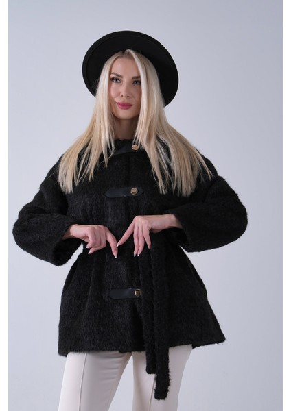 Siyah Gömlek Yakalı 4 Düğme Deri Bukle Detaylı Kaşe Yün Ceket 5307122.01 fiyatları