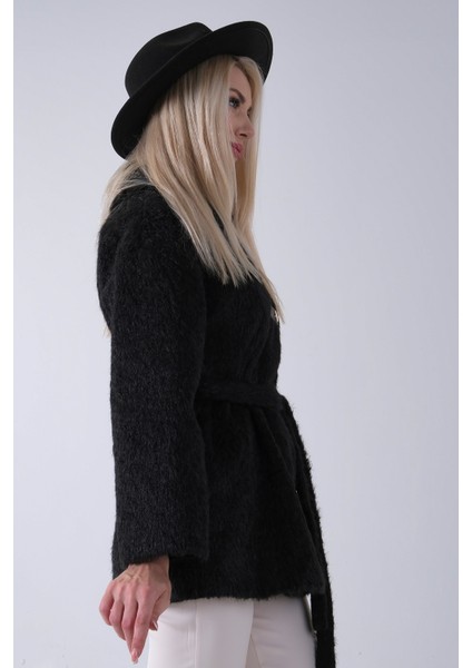 Siyah Gömlek Yakalı 4 Düğme Deri Bukle Detaylı Kaşe Yün Ceket 5307122.01 indirimleri