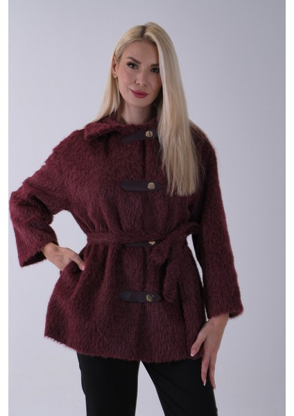 Bordo Gömlek Yakalı 4 Düğme Deri Bukle Detaylı Kaşe Yün Ceket 5307122.04 modelleri