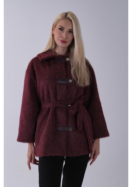 Bordo Gömlek Yakalı 4 Düğme Deri Bukle Detaylı Kaşe Yün Ceket 5307122.04 fırsatları