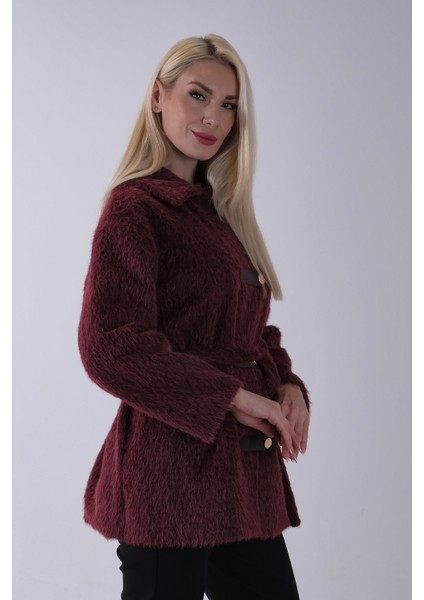 Bordo Gömlek Yakalı 4 Düğme Deri Bukle Detaylı Kaşe Yün Ceket 5307122.04 indirimleri