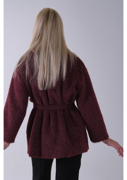 Bordo Gömlek Yakalı 4 Düğme Deri Bukle Detaylı Kaşe Yün Ceket 5307122.04