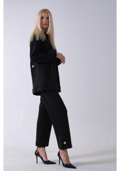 Siyah Fermuar Kapamalı 2 Cep Görünüm Detaylı Sweat Pantolonlu Takım 4577266.01 fiyatları