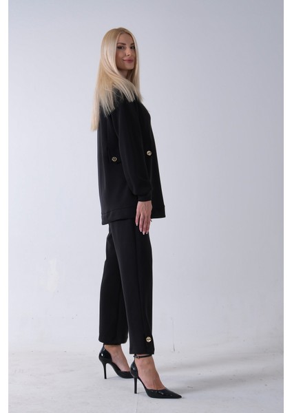 Siyah Fermuar Kapamalı 2 Cep Görünüm Detaylı Sweat Pantolonlu Takım 4577266.01 indirimleri