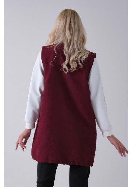 Bordo Tunik Kolu Çiçek Desenli Yelekli 2'li Takım 940120274.04