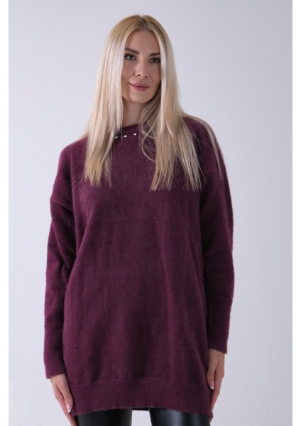 Mürdüm Yaka ve Kolları Taş Detaylı Bisiklet Yaka Kazak 44530206.21 fiyatları