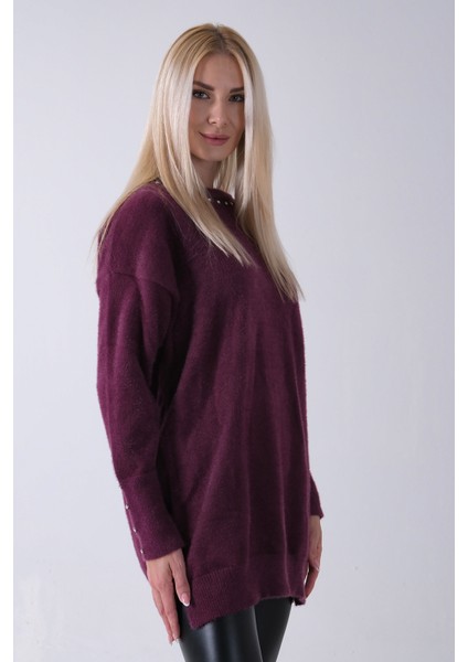 Mürdüm Yaka ve Kolları Taş Detaylı Bisiklet Yaka Kazak 44530206.21 modelleri