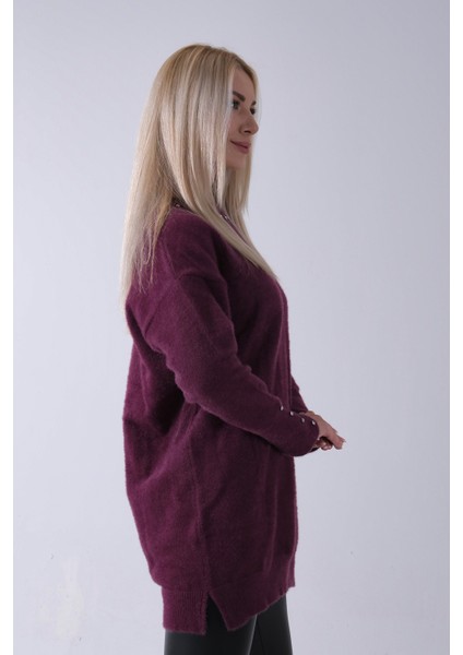 Mürdüm Yaka ve Kolları Taş Detaylı Bisiklet Yaka Kazak 44530206.21