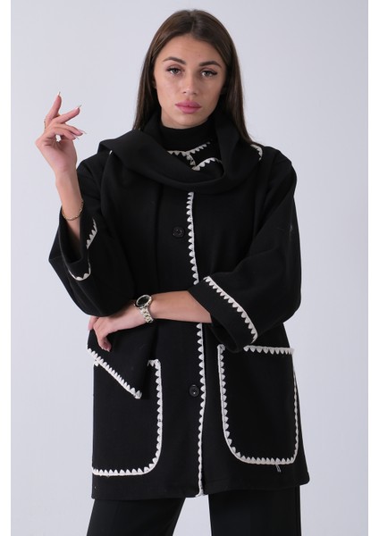 Siyah Önü Düğmeli Atkılı Süs Dikiş Detaylı Cepli Kısa Kaban 31050712.01 fiyatları