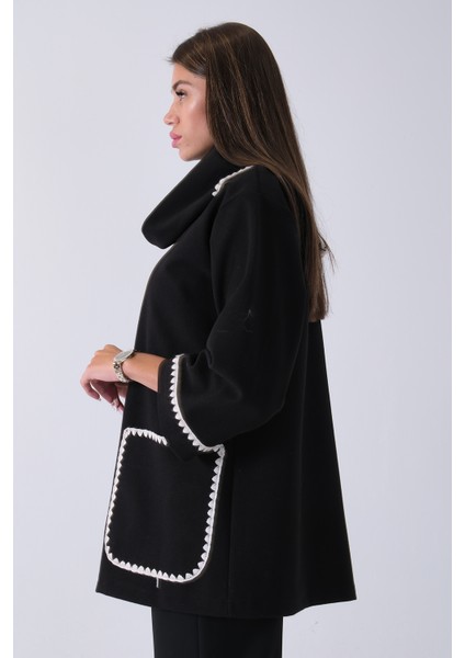 Siyah Önü Düğmeli Atkılı Süs Dikiş Detaylı Cepli Kısa Kaban 31050712.01 fırsatları