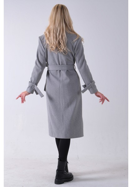 Gri Kol Bağlamalı Seyyar Kuşaklı Uzun Kaşe Kaban 41630051.06 indirimleri