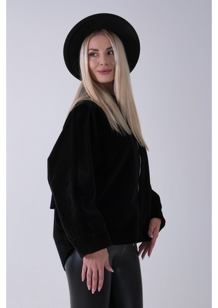 Siyah Ön Fermuarlı Yarasa Kol Detaylı Yün Kısa Ceket 3971215.01 modelleri