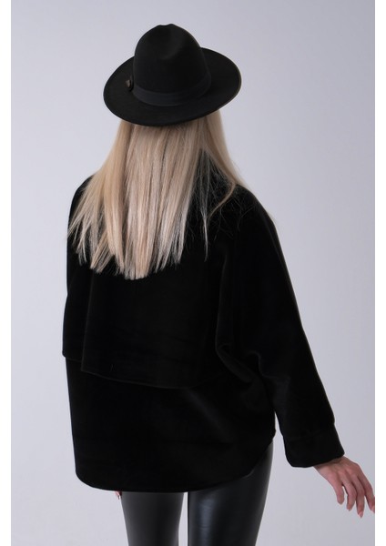 Siyah Ön Fermuarlı Yarasa Kol Detaylı Yün Kısa Ceket 3971215.01 indirimleri