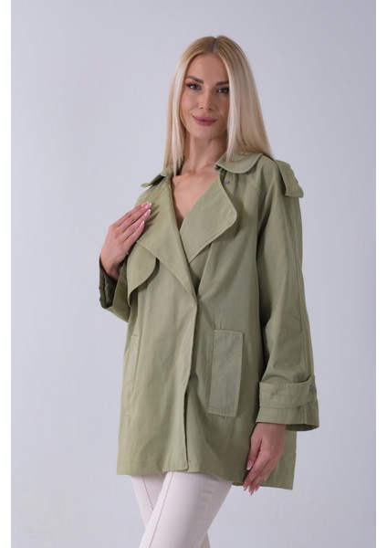 Yeşil Yandan Cepli Omuz Apolet Detaylı Trenç 422234.07