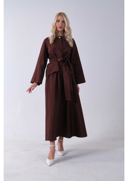 Kahve Önü Tek Düğmeli Kuşaklı Etek Ceket 31040701.05