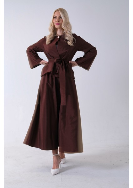 Kahve Önü Tek Düğmeli Kuşaklı Etek Ceket 31040701.05 fiyatları