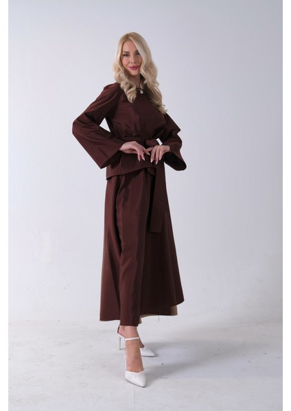 Kahve Önü Tek Düğmeli Kuşaklı Etek Ceket 31040701.05 modelleri