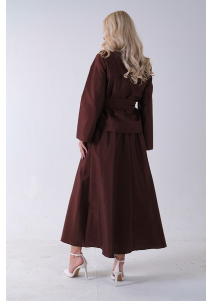 Kahve Önü Tek Düğmeli Kuşaklı Etek Ceket 31040701.05 indirimleri