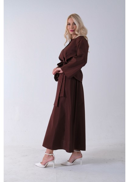 Kahve Önü Tek Düğmeli Kuşaklı Etek Ceket 31040701.05