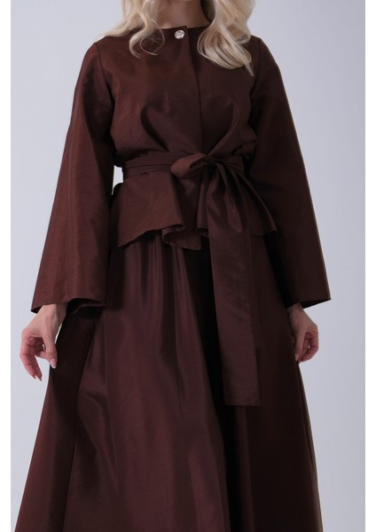 Kahve Önü Tek Düğmeli Kuşaklı Etek Ceket 31040701.05