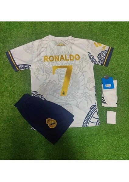 Cristiano Ronaldo Real Madrid 2024/25 Yeni Sezon (Gold) Dragon Desenli Çocuk Forması 4'lü Set