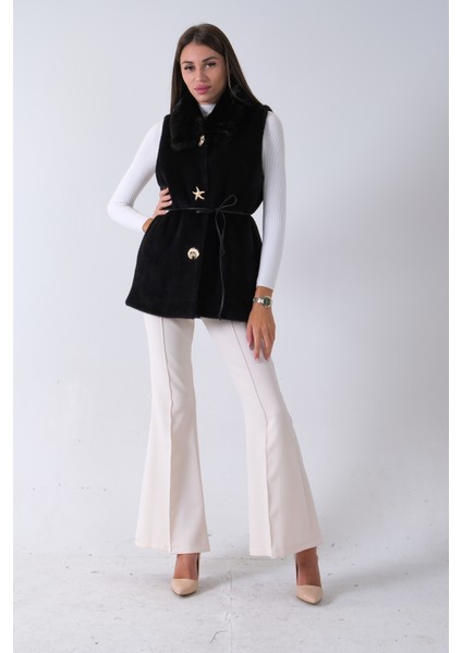 Siyah Yakası Peluşlu Tek Düğme Kapamalı Yelek 4579035.01