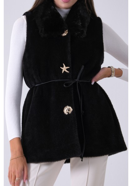 Siyah Yakası Peluşlu Tek Düğme Kapamalı Yelek 4579035.01