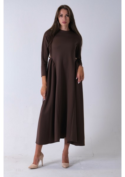 Kahve Bisiklet Yaka Scuba Tesettür Elbise 4593445.05