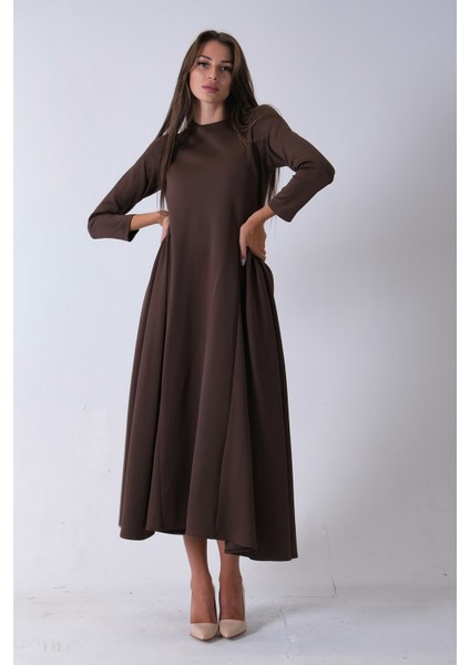 Kahve Bisiklet Yaka Scuba Tesettür Elbise 4593445.05 modelleri