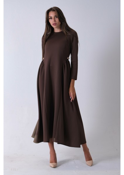 Kahve Bisiklet Yaka Scuba Tesettür Elbise 4593445.05 fırsatları
