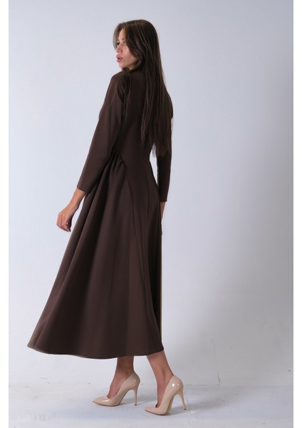 Kahve Bisiklet Yaka Scuba Tesettür Elbise 4593445.05
