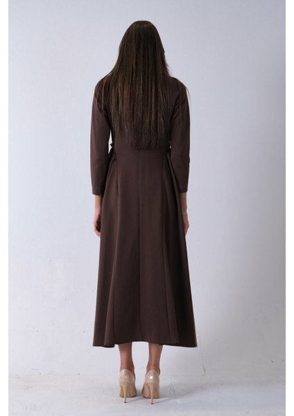 Kahve Bisiklet Yaka Scuba Tesettür Elbise 4593445.05