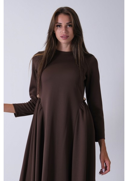 Kahve Bisiklet Yaka Scuba Tesettür Elbise 4593445.05